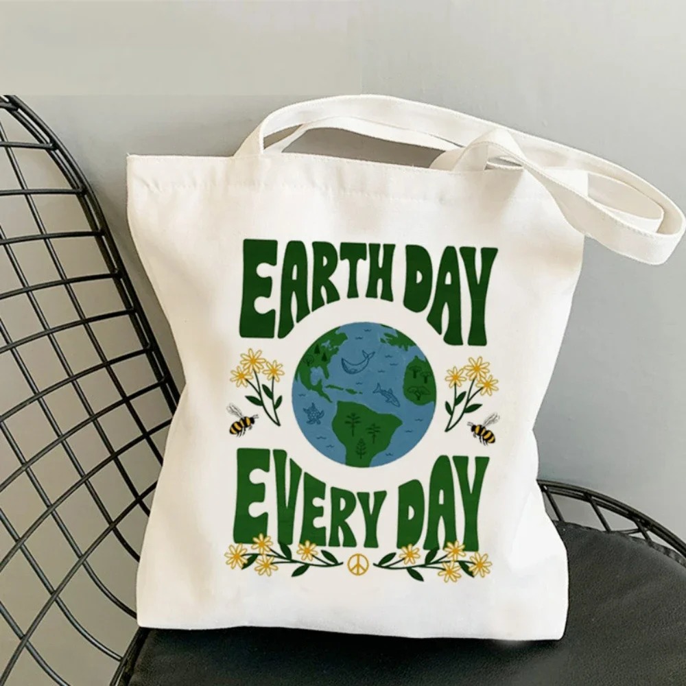 Sustainable Living Day - Retro Earth Day Canvas Tote Bag