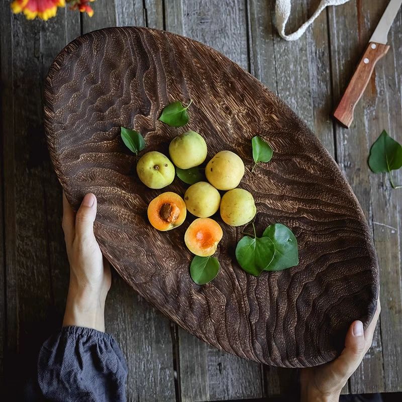 Sustainable Living Eco Friendly - Retro Solid Wood Fruit Plate Desktop